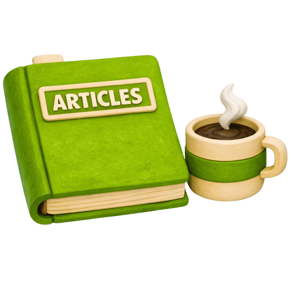 Green articles book and coffee cup illustration
